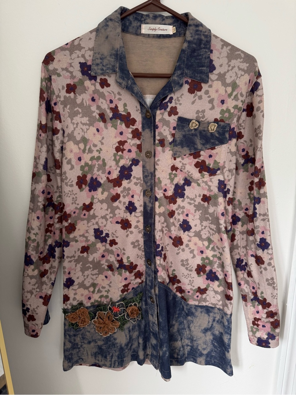 Simply Couture Whimsigoth Floral Mixed Media Blouse Size M